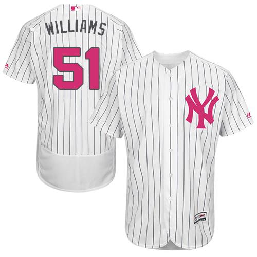 Yankees #51 Bernie Williams White Strip Flexbase Authentic Collection Mother's Day Stitched MLB Jersey